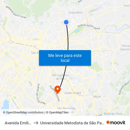 Avenida Emílio Ribas 1884 to Universidade Metodista de São Paulo (Campus Rudge Ramos ) map