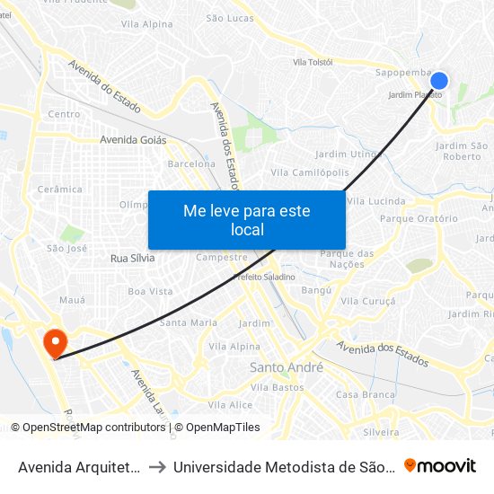 Avenida Arquiteto Vilanova Artigas to Universidade Metodista de São Paulo (Campus Rudge Ramos ) map