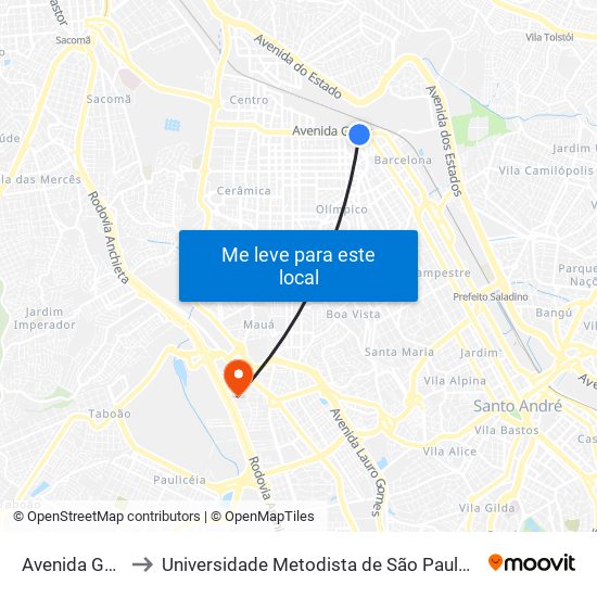 Avenida Goiás 1946 to Universidade Metodista de São Paulo (Campus Rudge Ramos ) map