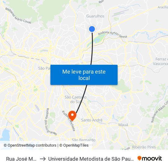 Rua José Maurício 415 to Universidade Metodista de São Paulo (Campus Rudge Ramos ) map