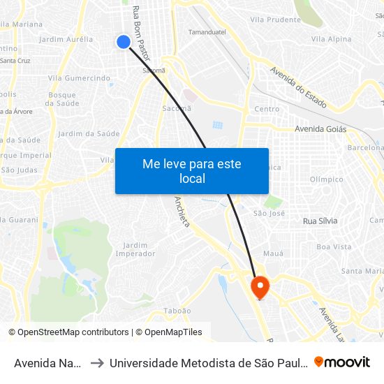 Avenida Nazaré 1416a to Universidade Metodista de São Paulo (Campus Rudge Ramos ) map