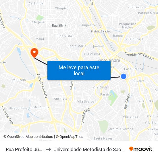 Rua Prefeito Justino Paixão 698 to Universidade Metodista de São Paulo (Campus Rudge Ramos ) map