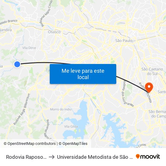 Rodovia Raposo Tavares (Km 28) to Universidade Metodista de São Paulo (Campus Rudge Ramos ) map