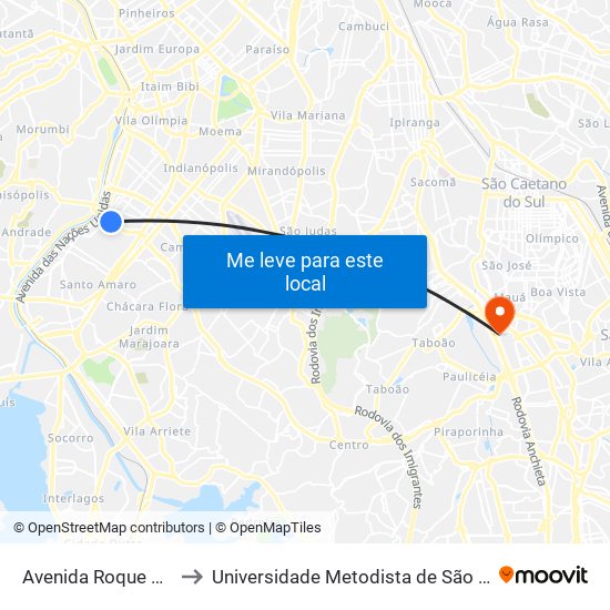 Avenida Roque Petroni Júnior 998 to Universidade Metodista de São Paulo (Campus Rudge Ramos ) map