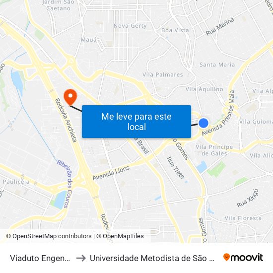 Viaduto Engenheiro Luís Meira to Universidade Metodista de São Paulo (Campus Rudge Ramos ) map