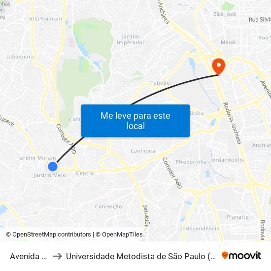 Avenida Cupecê to Universidade Metodista de São Paulo (Campus Rudge Ramos ) map