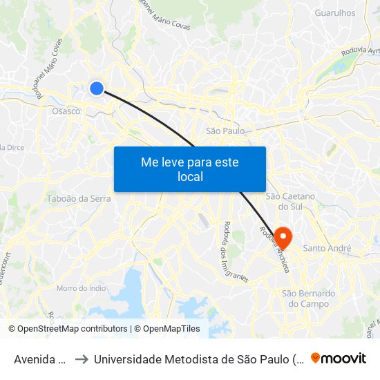 Avenida Mutinga to Universidade Metodista de São Paulo (Campus Rudge Ramos ) map