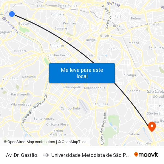 Av. Dr. Gastão Vidigal 1437 to Universidade Metodista de São Paulo (Campus Rudge Ramos ) map