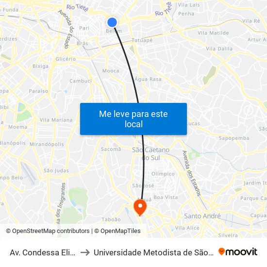 Av. Condessa Elizabeth de Robiano to Universidade Metodista de São Paulo (Campus Rudge Ramos ) map