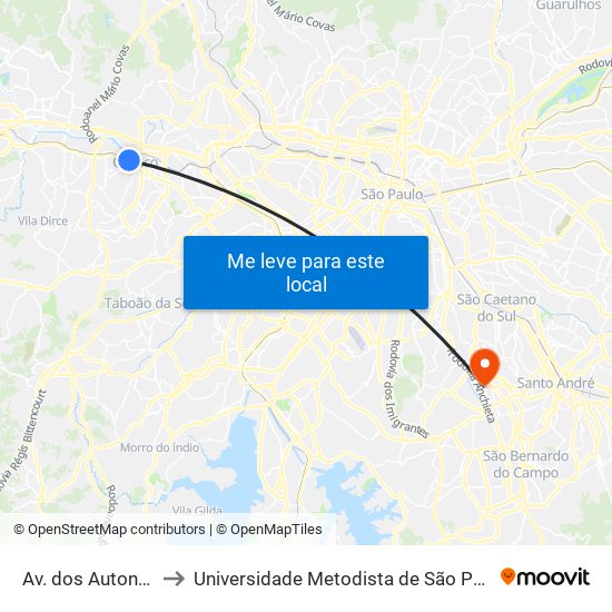 Av. dos Autonomistas 5110 to Universidade Metodista de São Paulo (Campus Rudge Ramos ) map