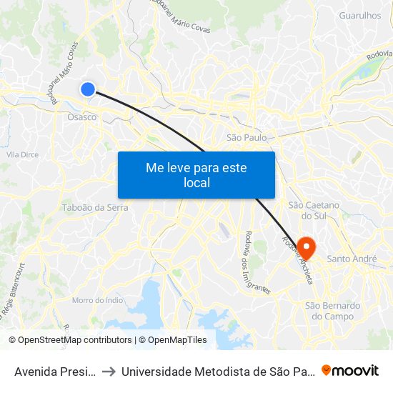 Avenida Presidente Médici to Universidade Metodista de São Paulo (Campus Rudge Ramos ) map