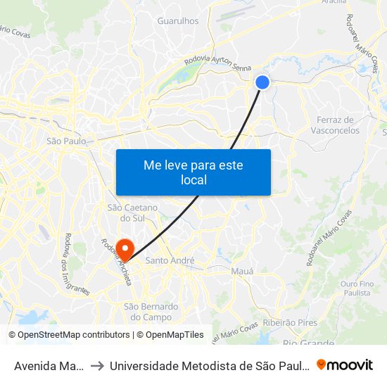 Avenida Marechal Tito to Universidade Metodista de São Paulo (Campus Rudge Ramos ) map