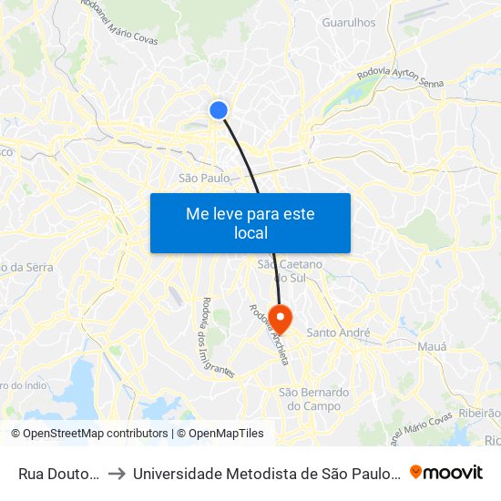 Rua Doutor Zuquim to Universidade Metodista de São Paulo (Campus Rudge Ramos ) map