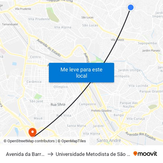 Avenida da Barreira Grande 1679 to Universidade Metodista de São Paulo (Campus Rudge Ramos ) map