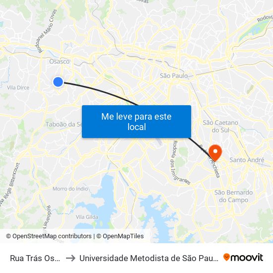 Rua Trás Os Montes 31 to Universidade Metodista de São Paulo (Campus Rudge Ramos ) map