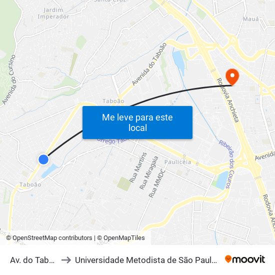 Av. do Taboão, 4311 to Universidade Metodista de São Paulo (Campus Rudge Ramos ) map