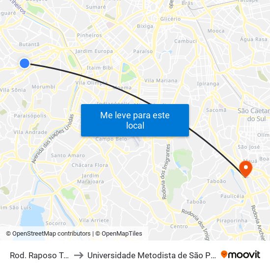 Rod. Raposo Tavares - Km 12 to Universidade Metodista de São Paulo (Campus Rudge Ramos ) map