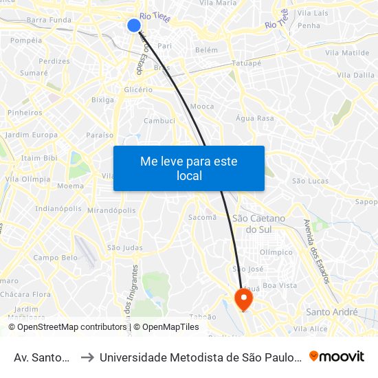Av. Santos Dumont to Universidade Metodista de São Paulo (Campus Rudge Ramos ) map