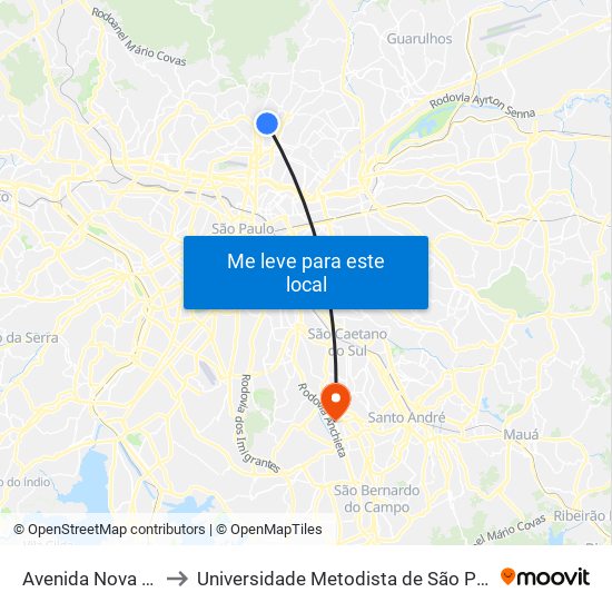 Avenida Nova Cantareira 690 to Universidade Metodista de São Paulo (Campus Rudge Ramos ) map