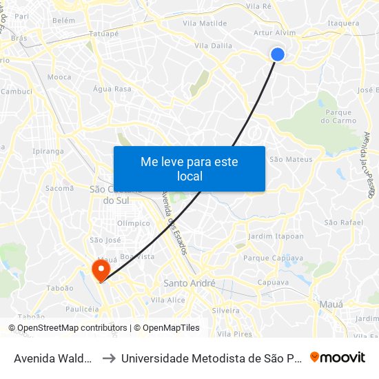 Avenida Waldemar Tietz 633 to Universidade Metodista de São Paulo (Campus Rudge Ramos ) map