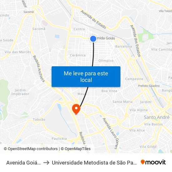 Avenida Goiás, 962-1000 to Universidade Metodista de São Paulo (Campus Rudge Ramos ) map