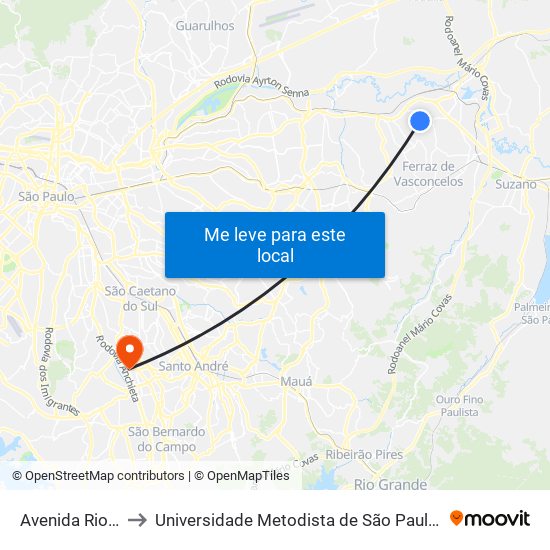 Avenida Rio Mirivaí 21 to Universidade Metodista de São Paulo (Campus Rudge Ramos ) map