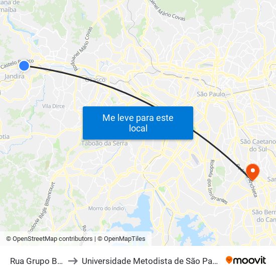 Rua Grupo Bandeirantes to Universidade Metodista de São Paulo (Campus Rudge Ramos ) map