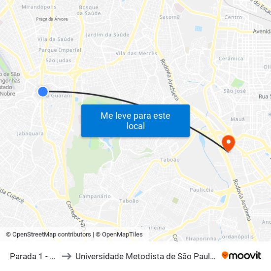 Parada 1 - Guatapará to Universidade Metodista de São Paulo (Campus Rudge Ramos ) map