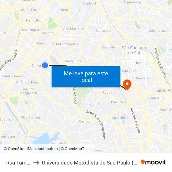 Rua Tamoios 78 to Universidade Metodista de São Paulo (Campus Rudge Ramos ) map