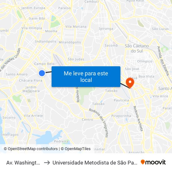 Av. Washington Luiz, 4512 to Universidade Metodista de São Paulo (Campus Rudge Ramos ) map