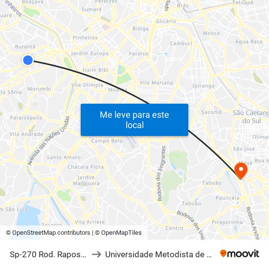 Sp-270 Rod. Raposo Tavares, Km 11,3 Leste to Universidade Metodista de São Paulo (Campus Rudge Ramos ) map