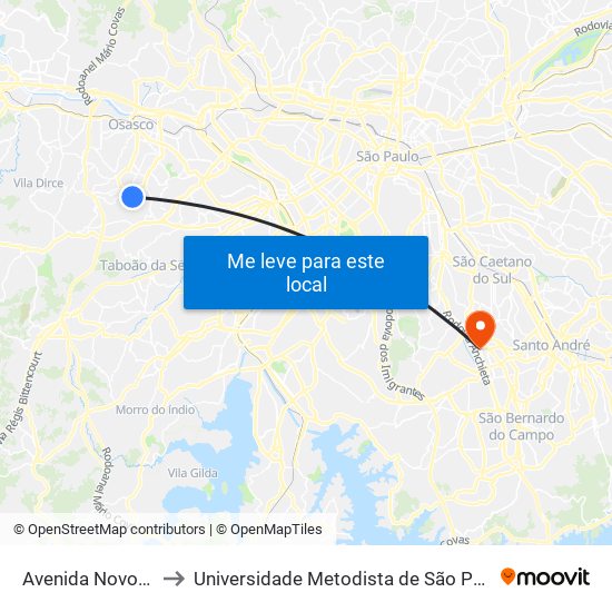 Avenida Novo Osasco 1257 to Universidade Metodista de São Paulo (Campus Rudge Ramos ) map