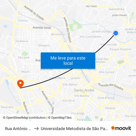 Rua Antônio Sarzedas 97 to Universidade Metodista de São Paulo (Campus Rudge Ramos ) map