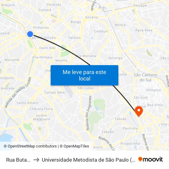 Rua Butantã 305 to Universidade Metodista de São Paulo (Campus Rudge Ramos ) map