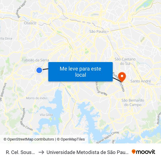 R. Cel. Sousa Ferraz, 25 to Universidade Metodista de São Paulo (Campus Rudge Ramos ) map