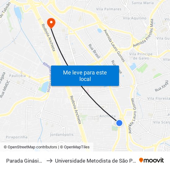 Parada Ginásio Poliesportivo to Universidade Metodista de São Paulo (Campus Rudge Ramos ) map