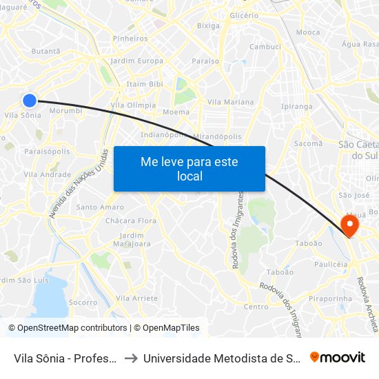 Vila Sônia - Professora Elizabeth Tenreiro to Universidade Metodista de São Paulo (Campus Rudge Ramos ) map