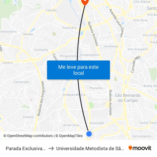 Praça Giovani Breda 689 to Universidade Metodista de São Paulo (Campus Rudge Ramos ) map