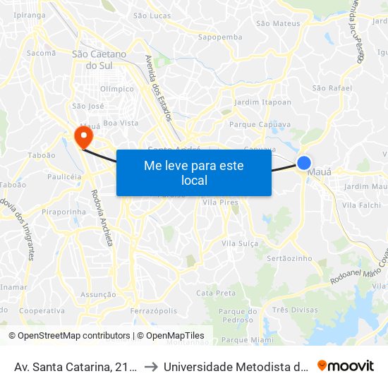 Av. Santa Catarina, 212-304 - Vila Santa Cecilia, Mauá to Universidade Metodista de São Paulo (Campus Rudge Ramos ) map
