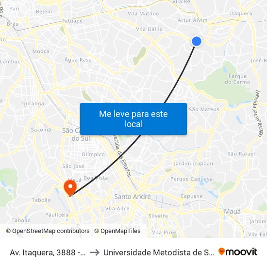 Av. Itaquera, 3888 - Cidade Líder, São Paulo to Universidade Metodista de São Paulo (Campus Rudge Ramos ) map