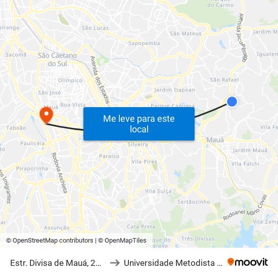 Estr. Divisa de Mauá, 283-289 - Parque das Flores, São Paulo to Universidade Metodista de São Paulo (Campus Rudge Ramos ) map