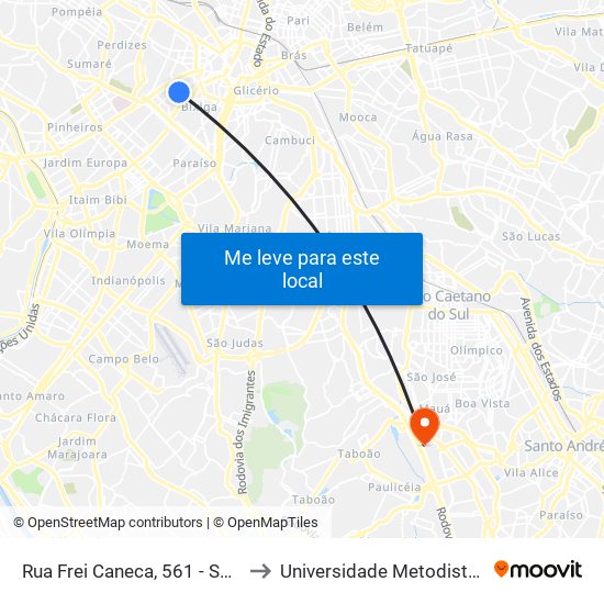 Rua Frei Caneca, 561 - Shopping Frei Caneca - Bela Vista, São Paulo to Universidade Metodista de São Paulo (Campus Rudge Ramos ) map