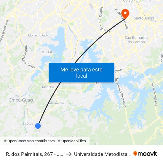 R. dos Palmitais, 267 - Jardim da Represa do Cipo, Embu-Guaçu to Universidade Metodista de São Paulo (Campus Rudge Ramos ) map