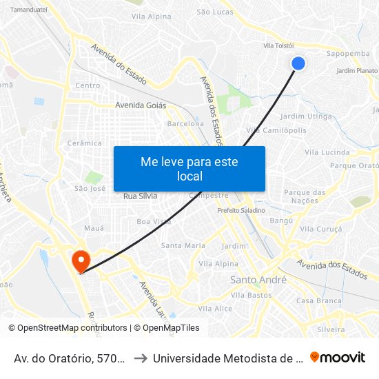 Av. do Oratório, 5707 - Jardim Mimar, São Paulo to Universidade Metodista de São Paulo (Campus Rudge Ramos ) map