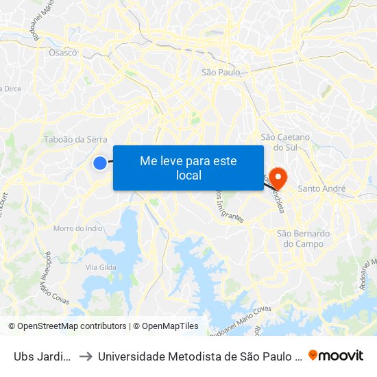 Ubs Jardim Olinda to Universidade Metodista de São Paulo (Campus Rudge Ramos ) map