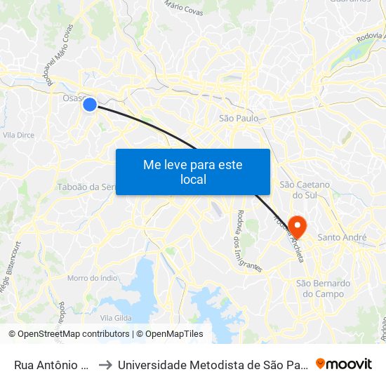 Rua Antônio Agú, 674-696 to Universidade Metodista de São Paulo (Campus Rudge Ramos ) map