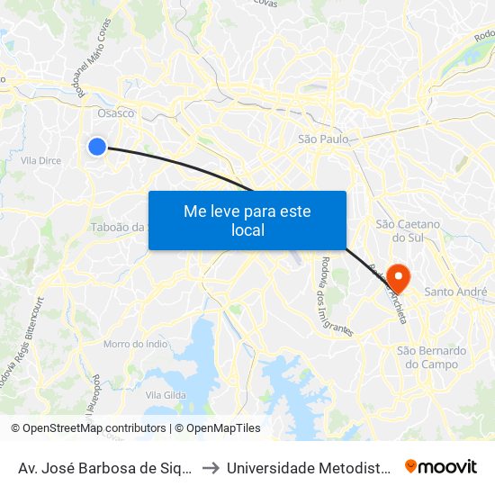 Av. José Barbosa de Siqueira, 640 - Padroeira, Osasco - Sp, Brasil to Universidade Metodista de São Paulo (Campus Rudge Ramos ) map