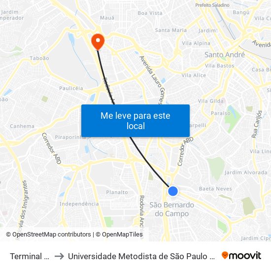 Terminal Sacolão to Universidade Metodista de São Paulo (Campus Rudge Ramos ) map