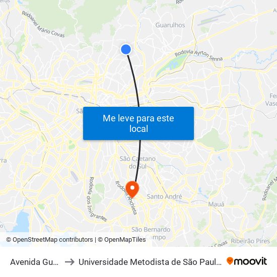 Av. Guapira, 2409 - Vila Constança, São Paulo to Universidade Metodista de São Paulo (Campus Rudge Ramos ) map