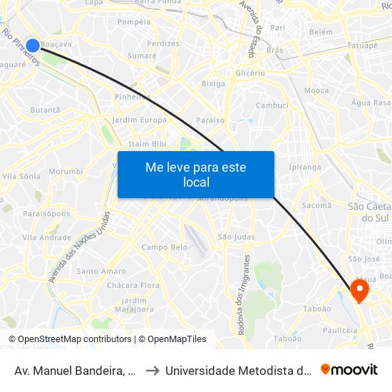 Av. Manuel Bandeira, 360 - Vila Leopoldina, São Paulo to Universidade Metodista de São Paulo (Campus Rudge Ramos ) map